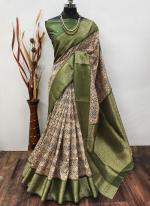 Soft Lichi Silk Green Festival Wear Printed Saree